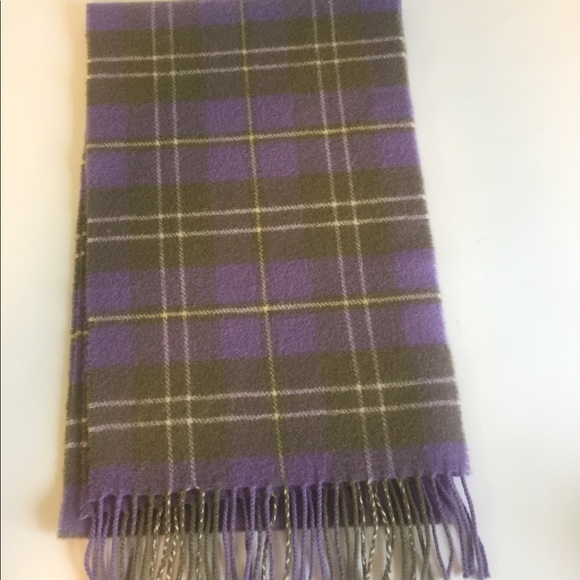 Johnstons 100% Lambswool Scarf Purple Green - Picture 6 of 8